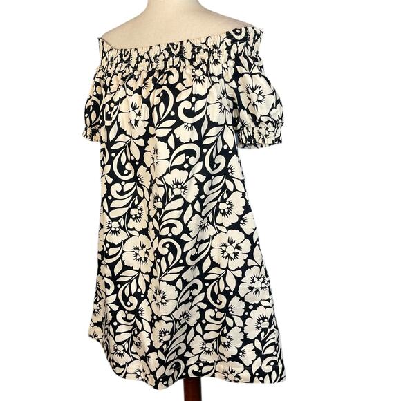 Boden Off Shoulder Mini Dress Tropical Black White Size 6 - Picture 5 of 12